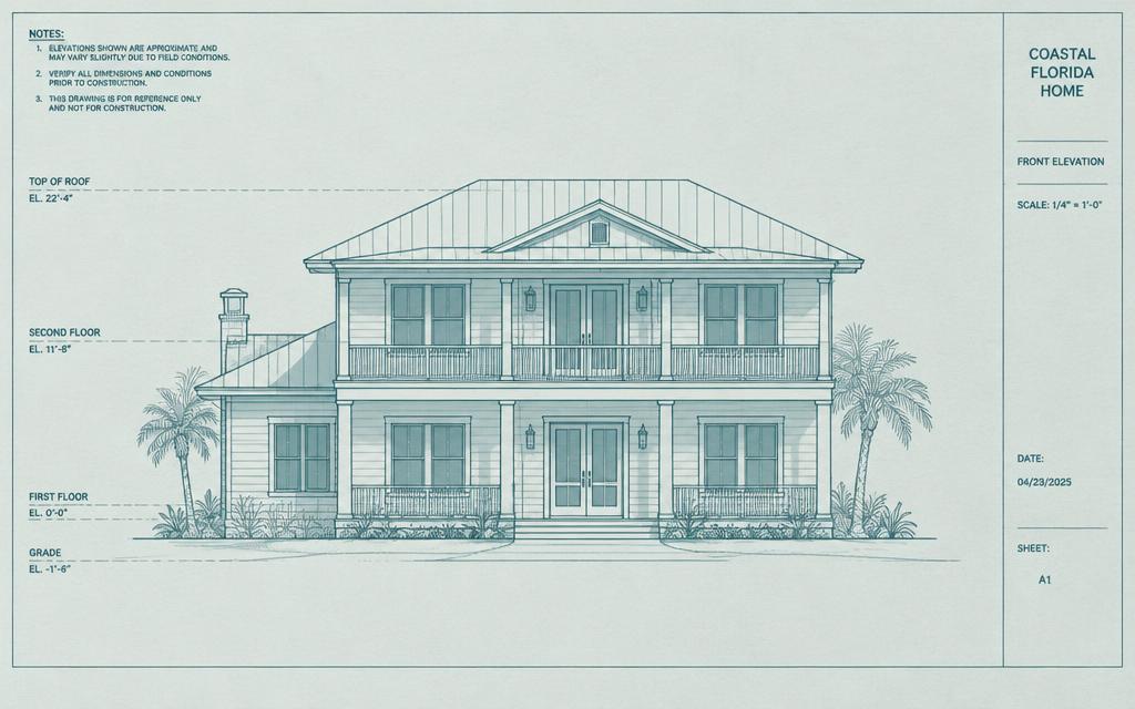 Redacted elevation drawing from a baseline property record